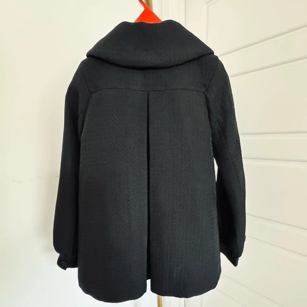 Women's Vintage Vibe Twee Black on Black Textured Polkadot Lined Peacoat Size 4 - Picture 9 of 9